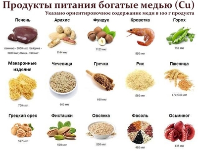 Продукты содержащие медь в большом количестве таблица