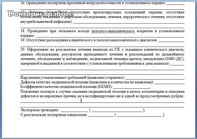 Карта оценки качества медицинской помощи при проведении внутреннего контроля качества и безопасности